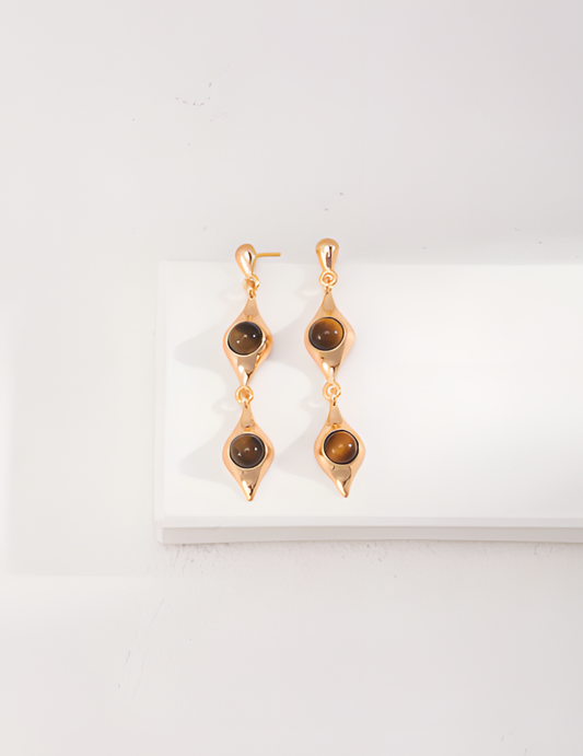 Golden Earrings with Brown Stone