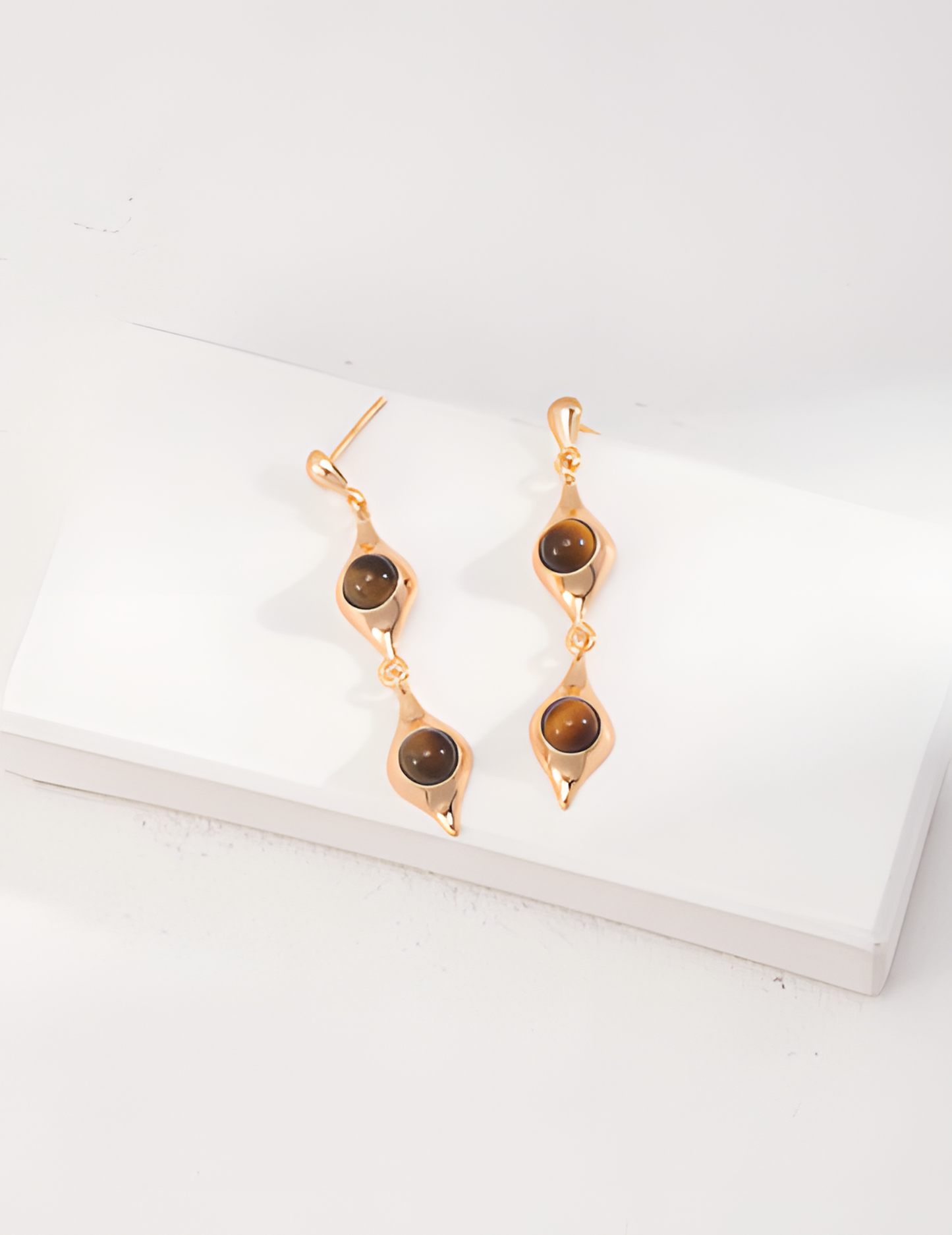 Golden Earrings with Brown Stone