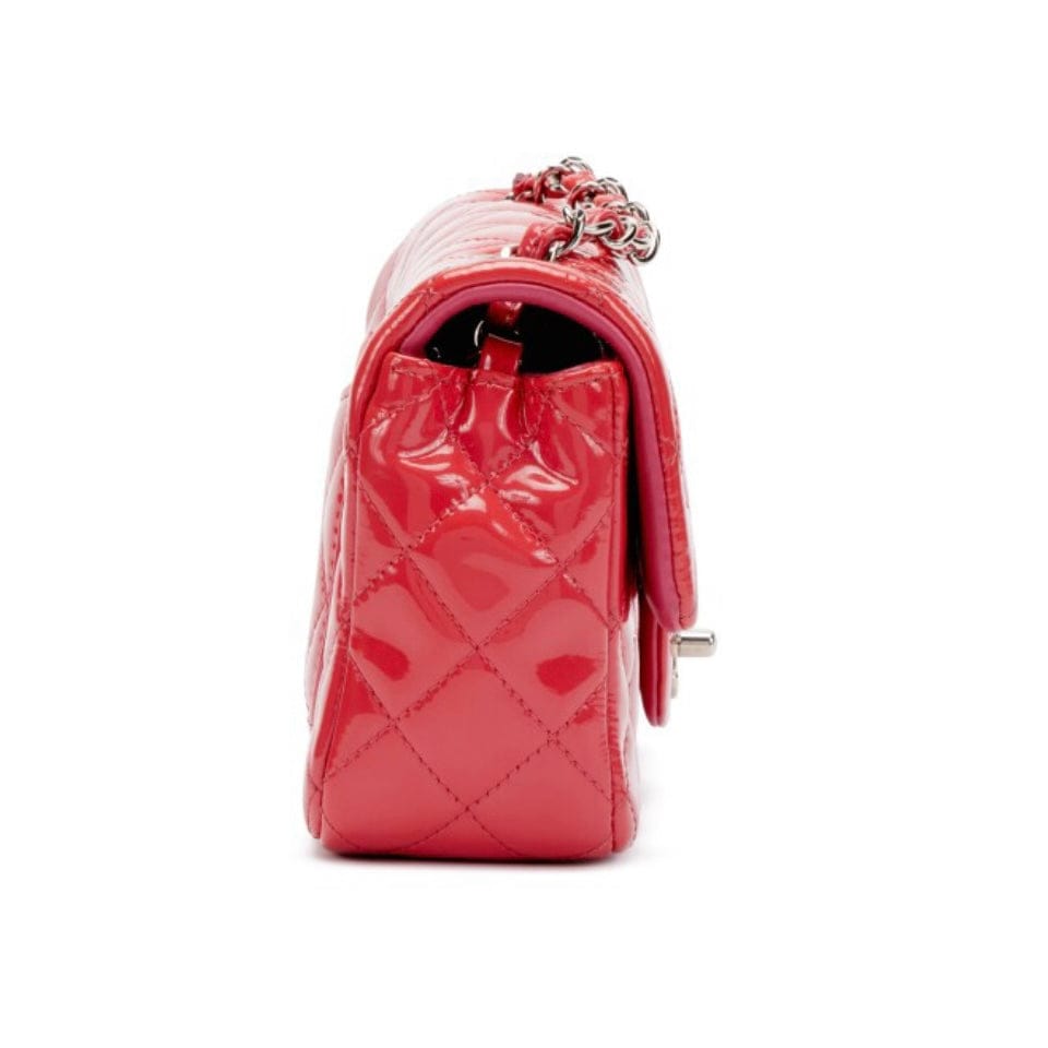 Pink Quilted Patent Leather Mini Flap Bag Silver Hardware