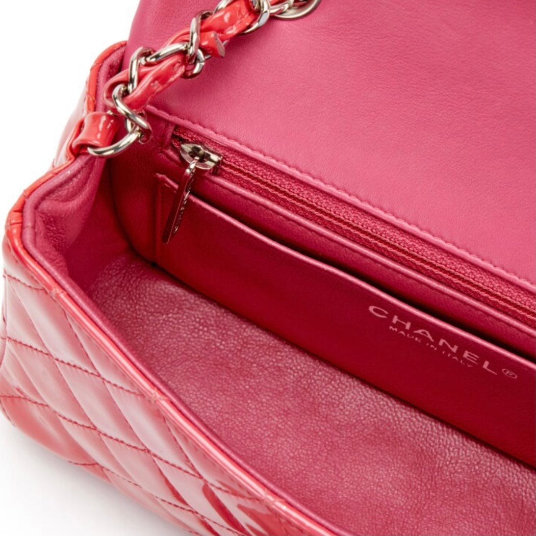 Pink Quilted Patent Leather Mini Flap Bag Silver Hardware