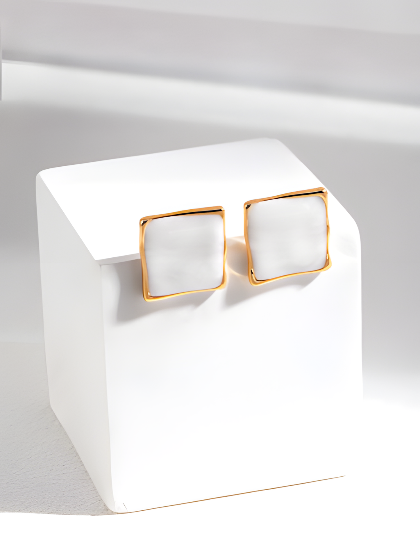 Cream Drop Glaze Square Stud Earrings