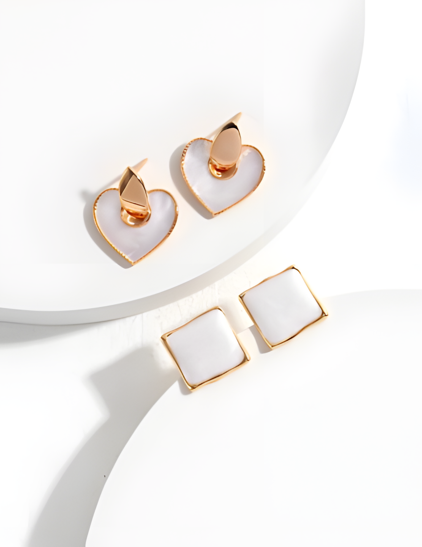 Cream Drop Glaze Square Stud Earrings