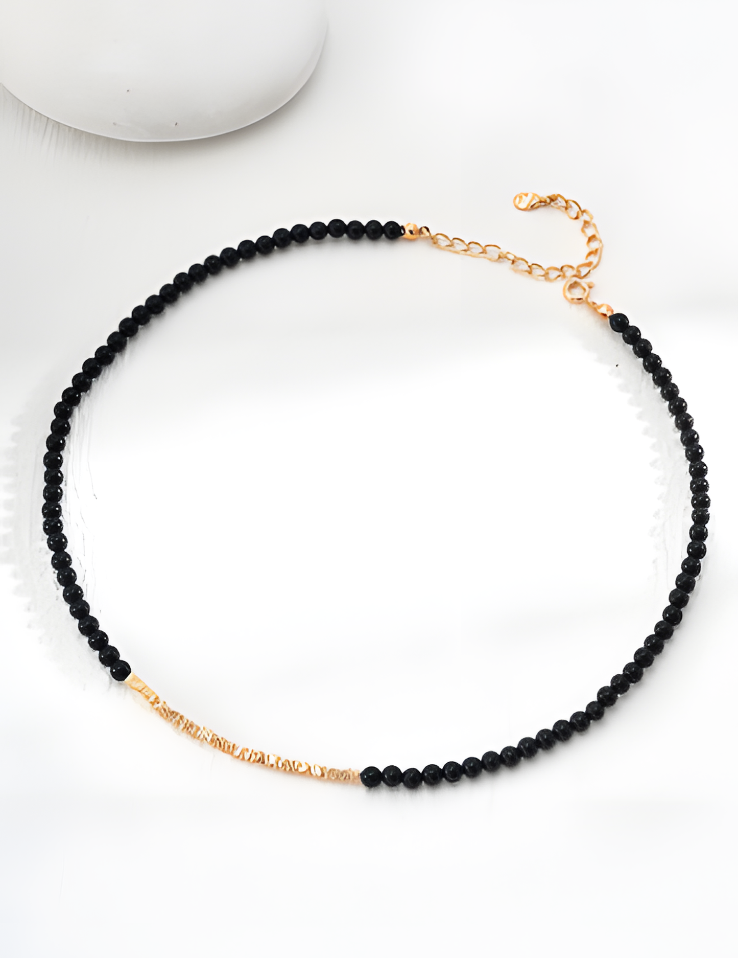 Simple Black Agate Silver Necklace