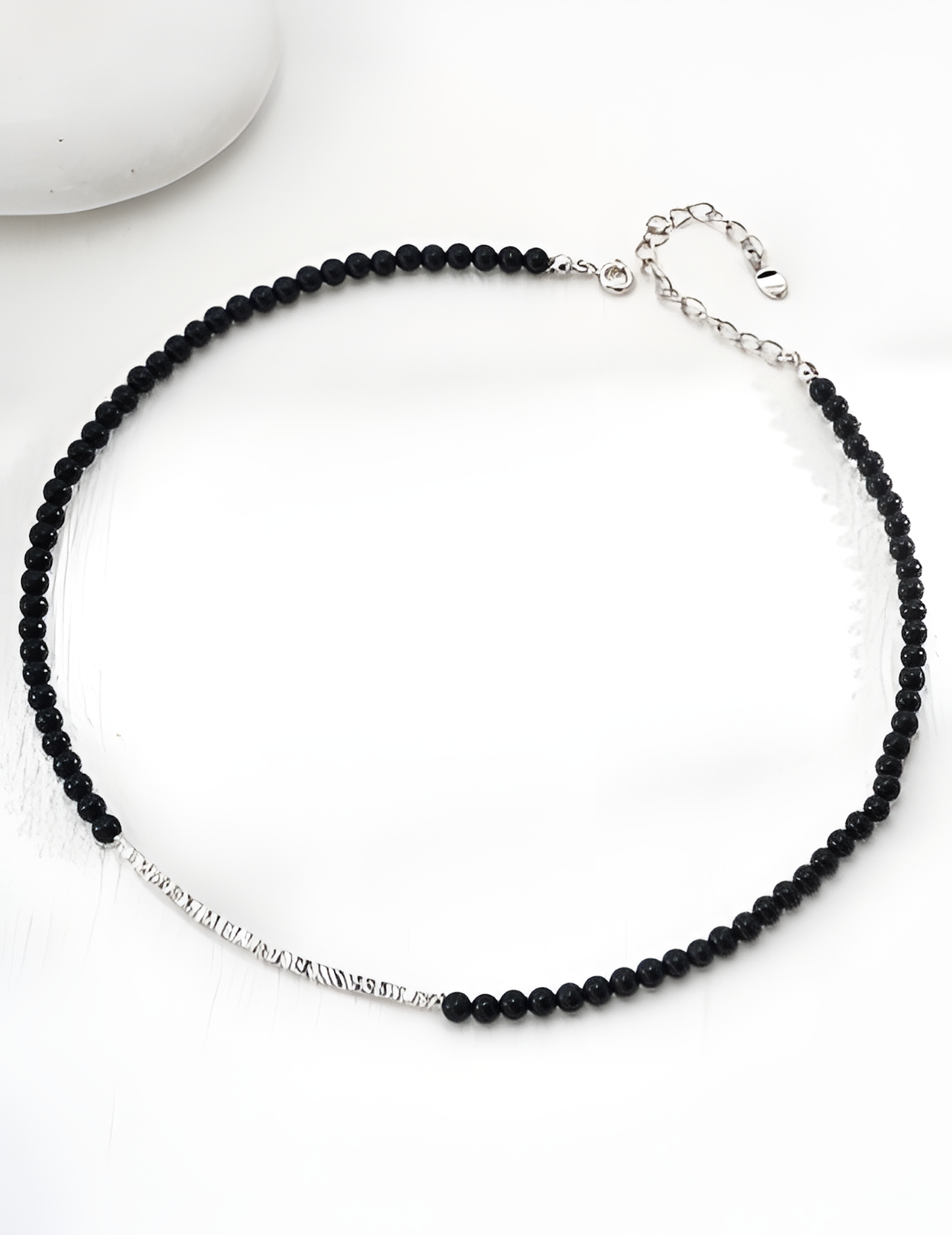 Simple Black Agate Silver Necklace