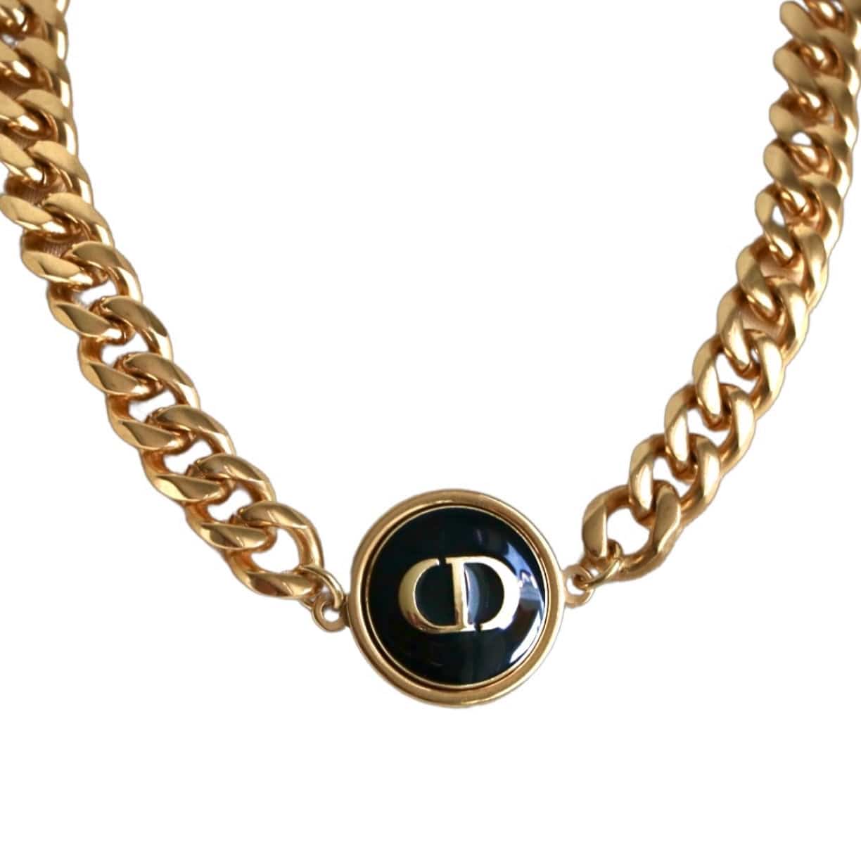 Gold & Navy CD Button Necklace