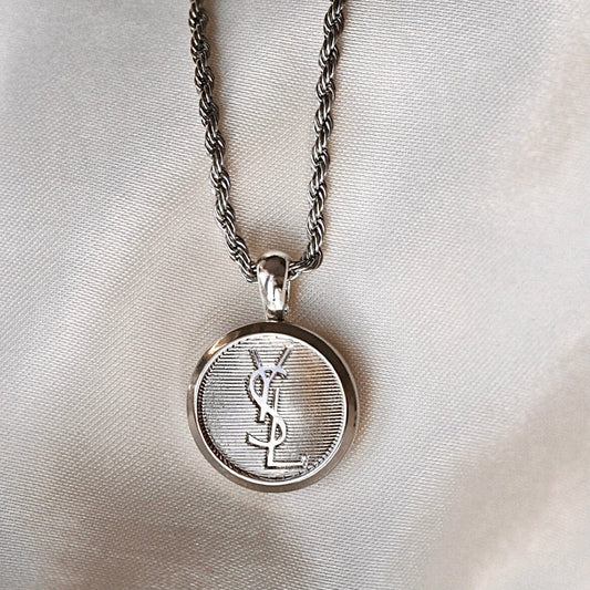 YSL Silver Button Necklace