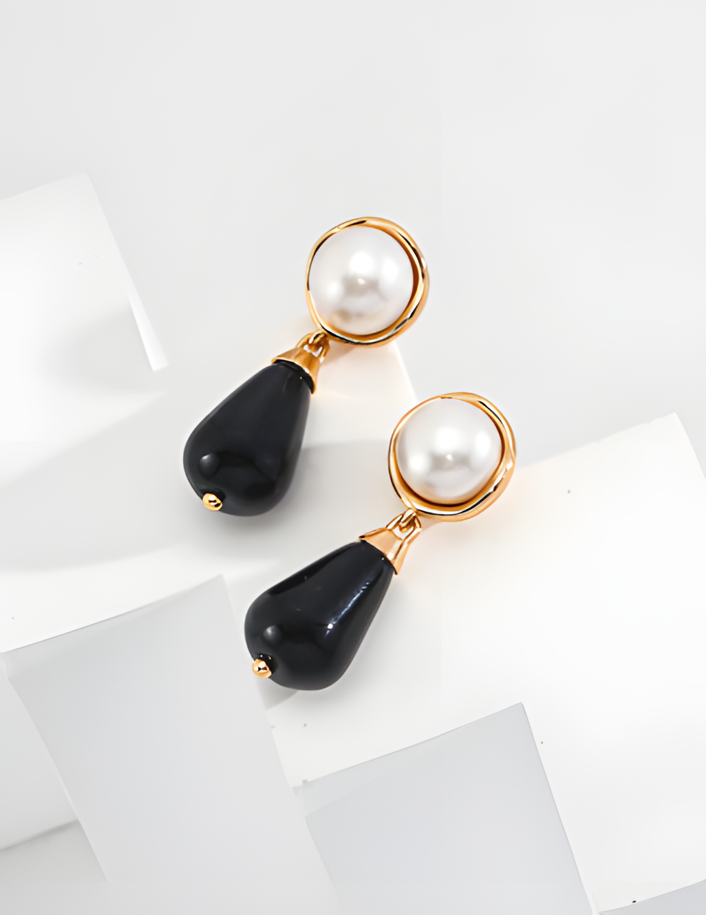 Pearl and Onyx Sterling Silver Earrings