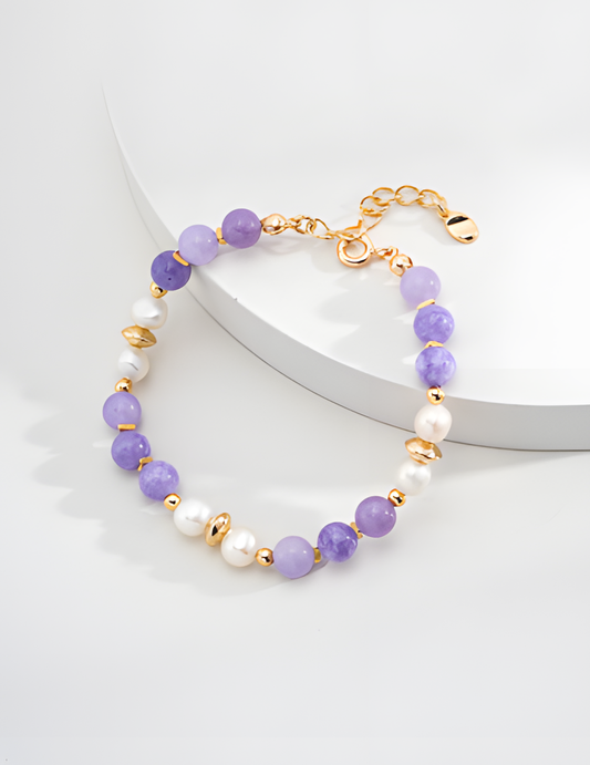 Natural Pearl Kunzite Silver Bracelet