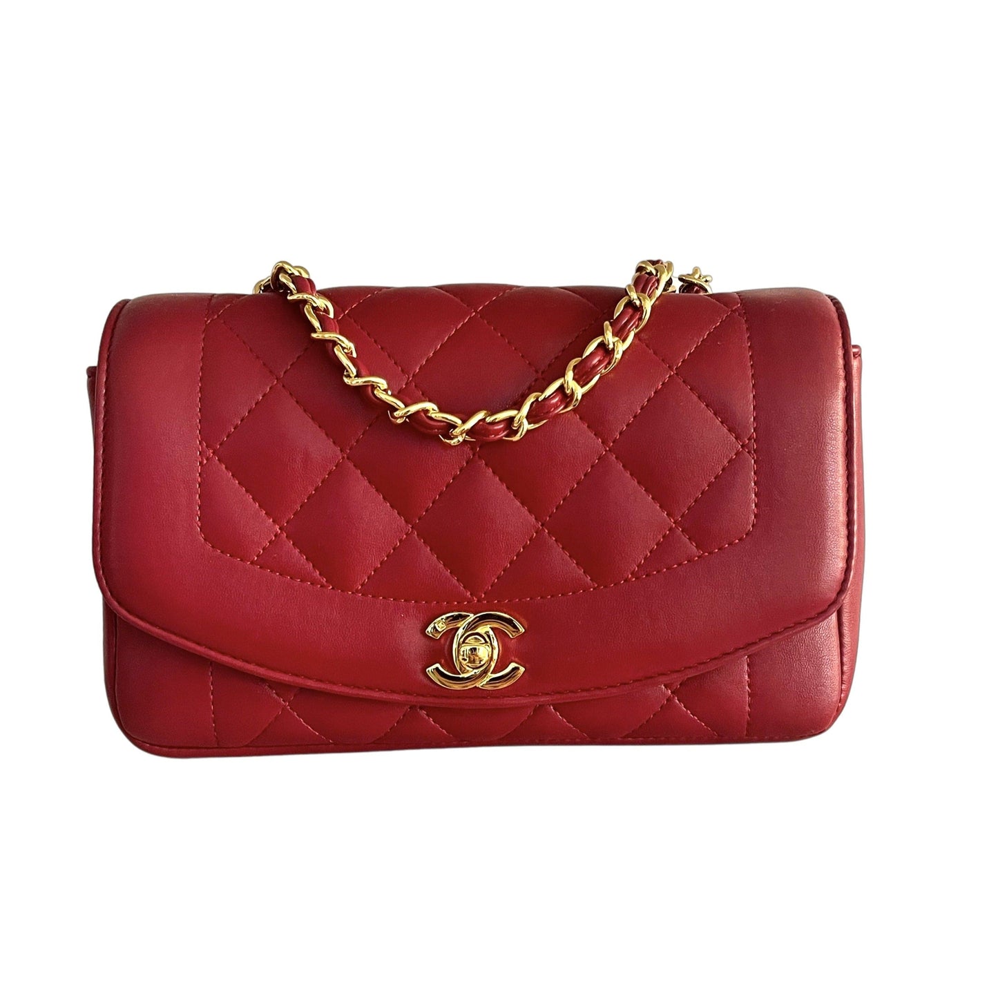 Small Diana Shoulder Bag In Red Quilted Lambskin