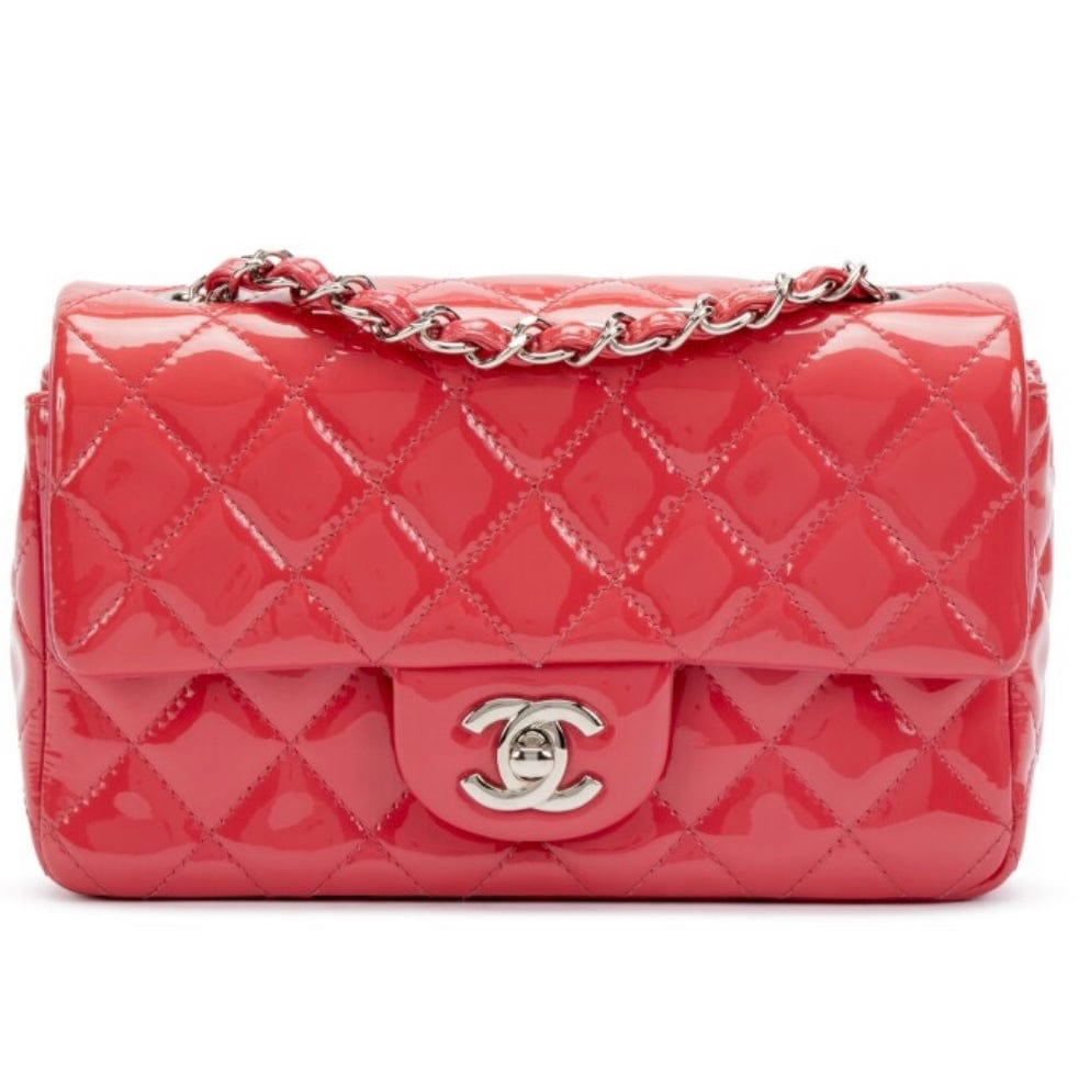 Pink Quilted Patent Leather Mini Flap Bag Silver Hardware