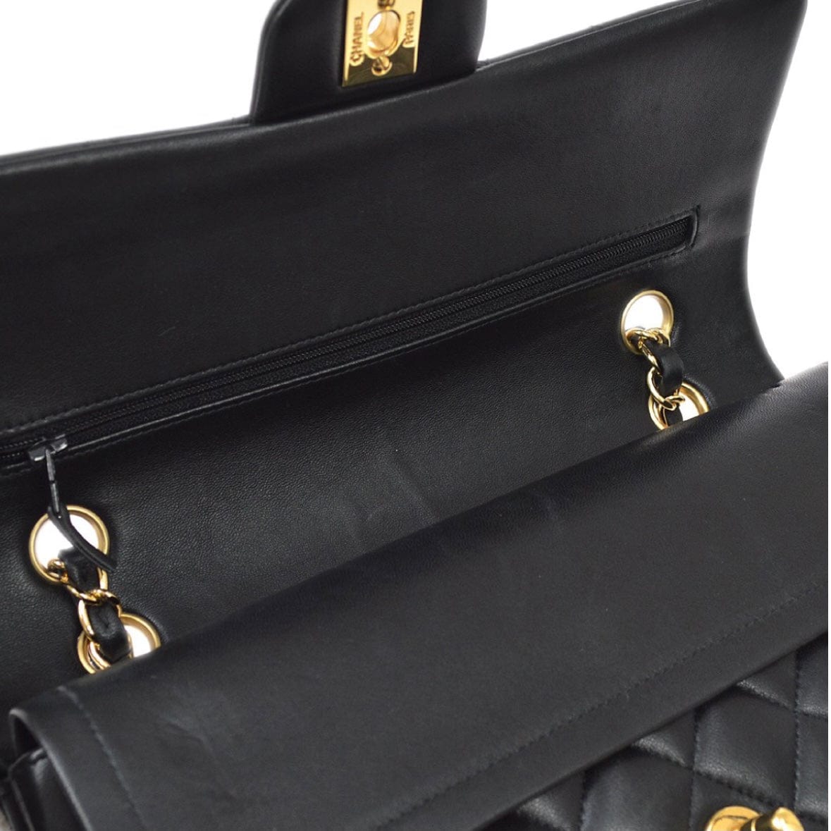 Medium Classic Double Flap Shoulder Bag in Black Lambskin