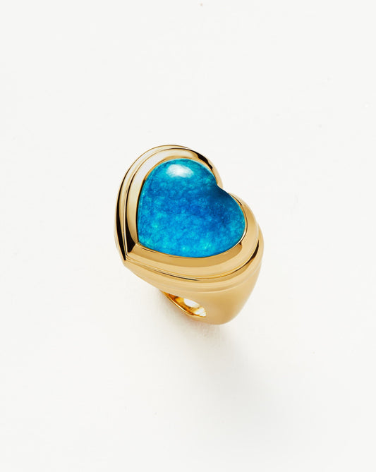 Blue Quartz Jelly Heart Gemstone Ring in Gold Plating