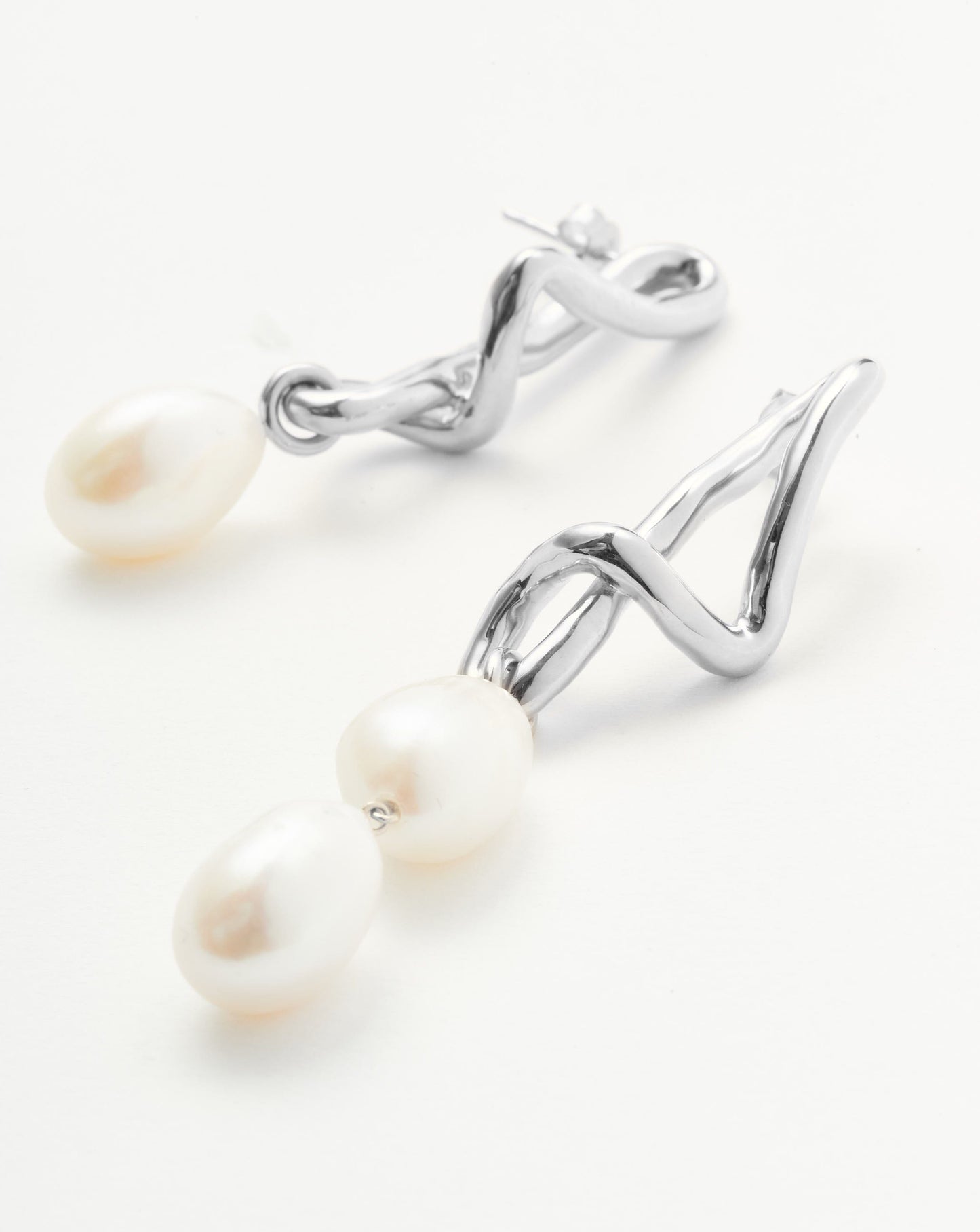 Baroque Pearl Mismatch Drop Earrings in Silver