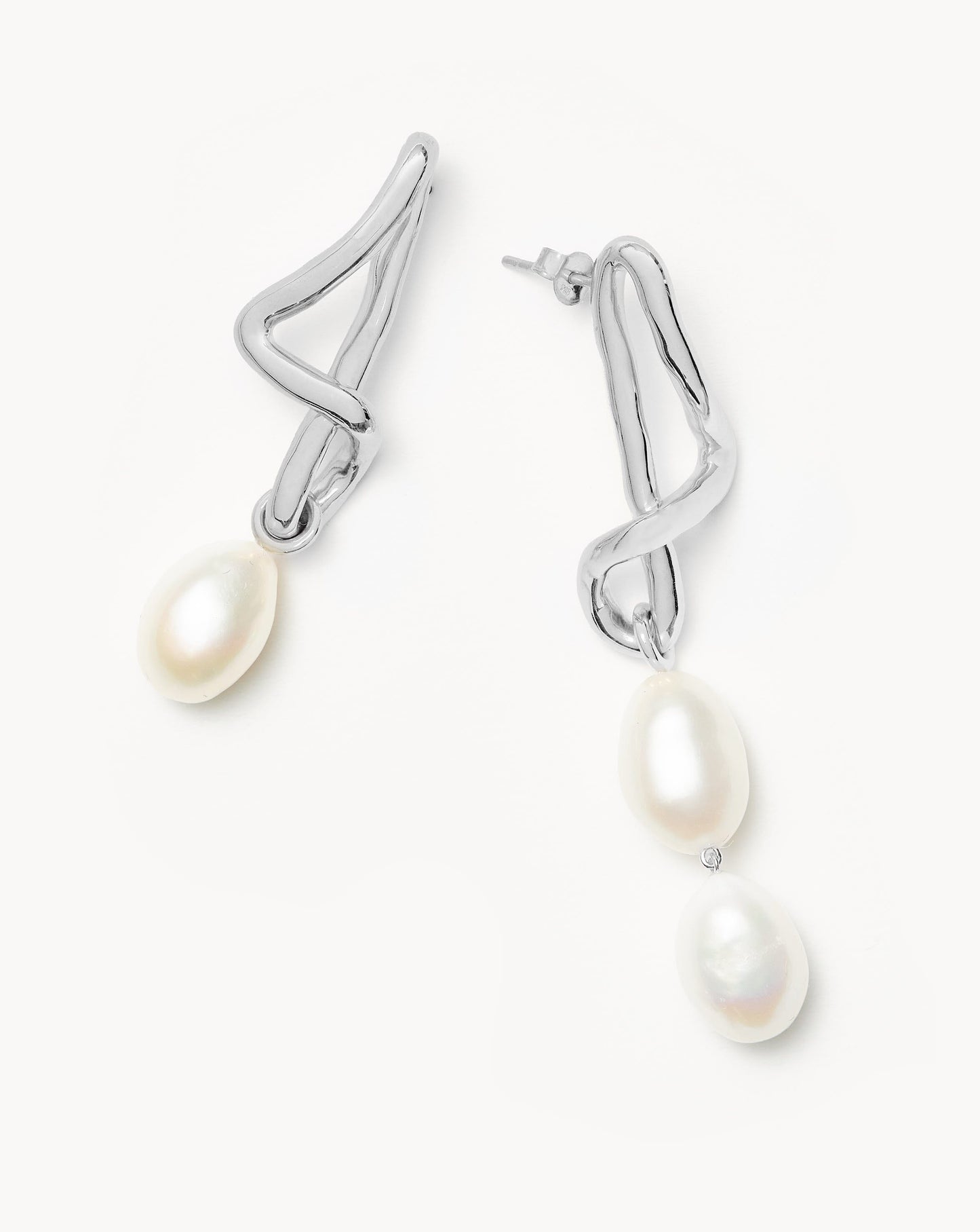 Baroque Pearl Mismatch Drop Earrings in Silver