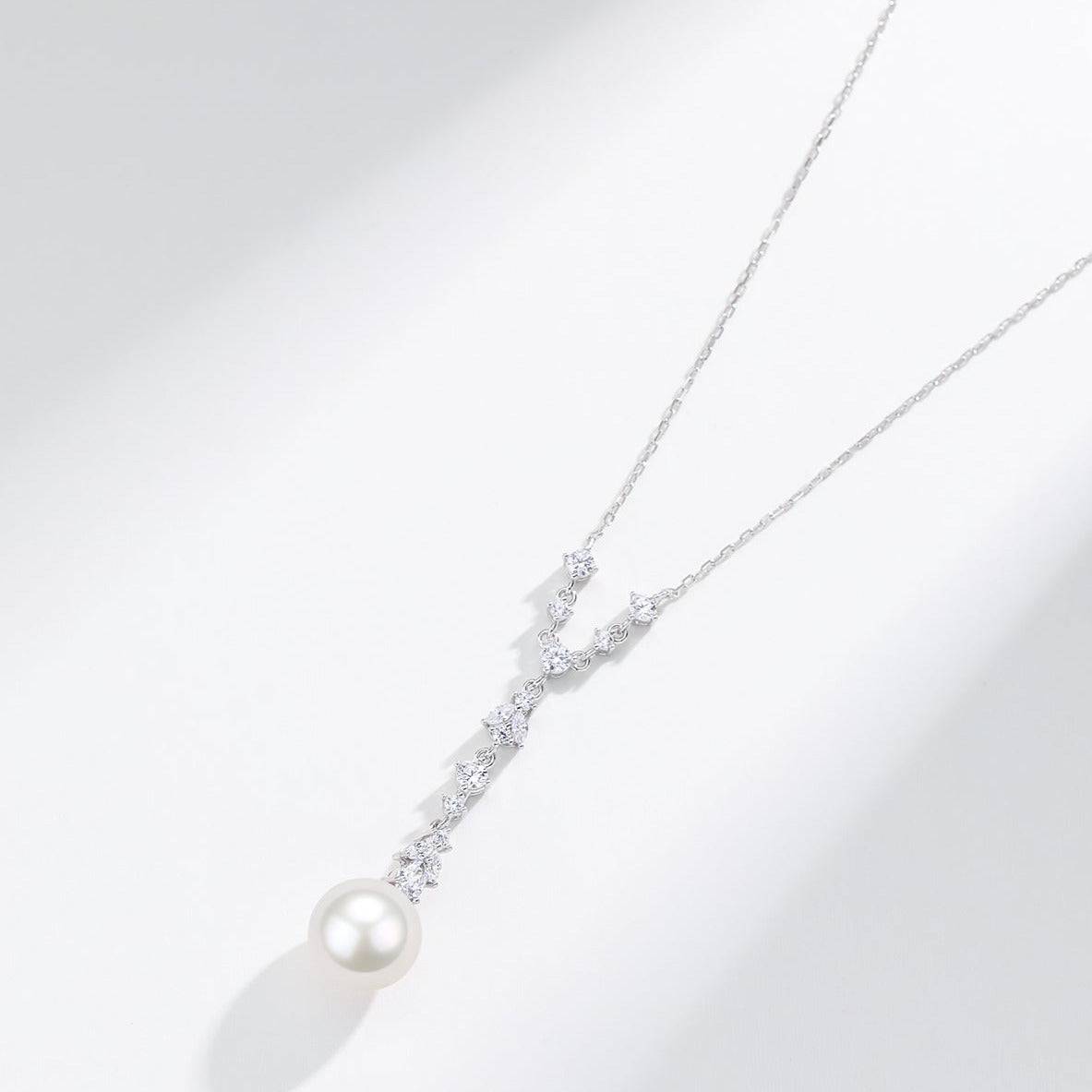 White Freshwater Pearl and Cubic Zirconia Y-Shape Necklace