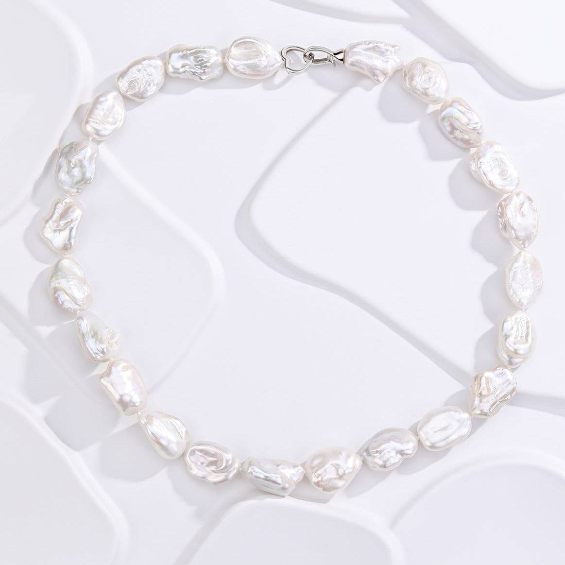 Baroque Pearl Necklace with Heart Silver Clasp