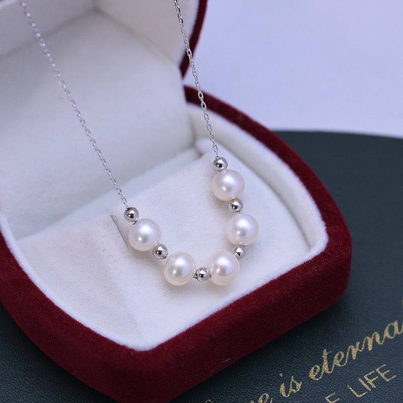 White Freshwater Pearl Necklace with Five Drops Design