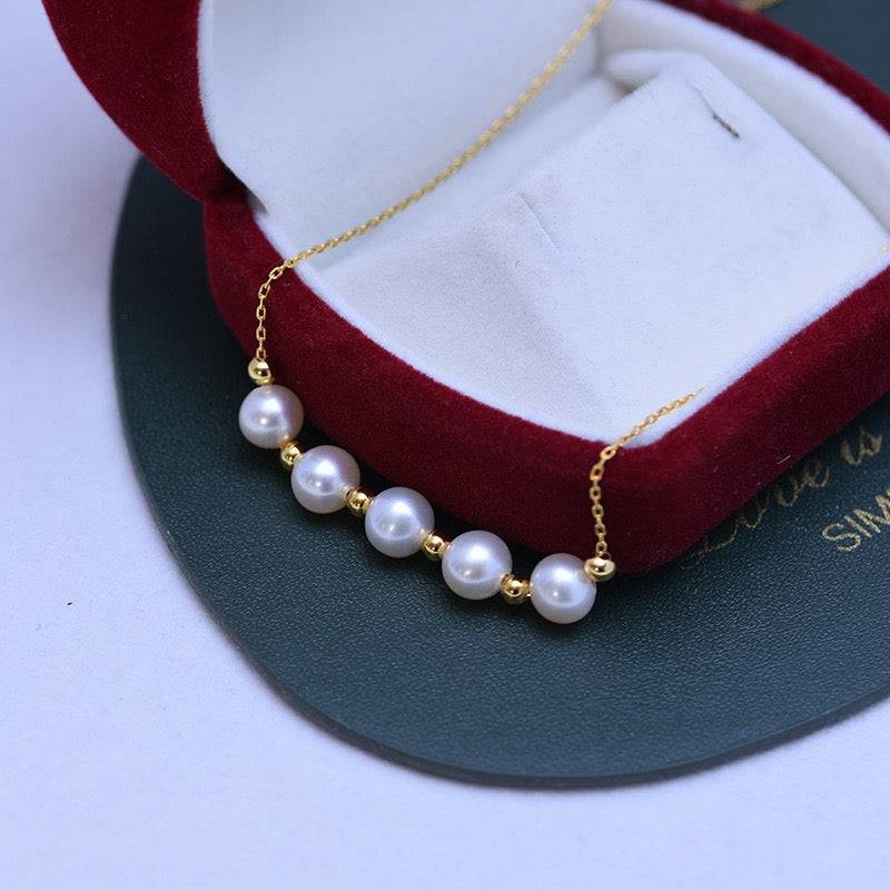 White Freshwater Pearl Necklace with Five Drops Design