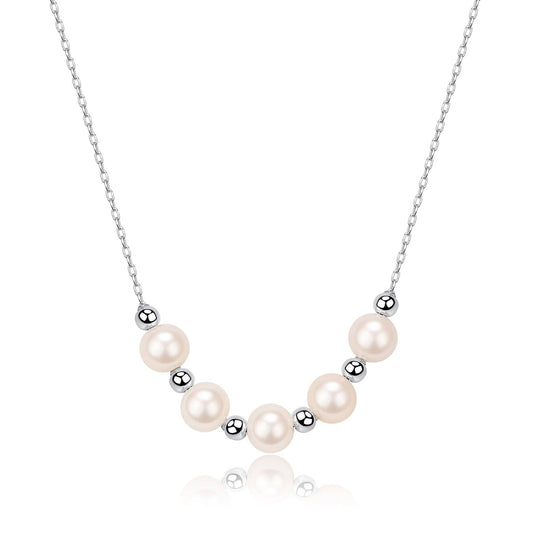 White Freshwater Pearl Necklace with Five Drops Design