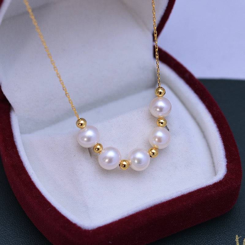 White Freshwater Pearl Necklace with Five Drops Design