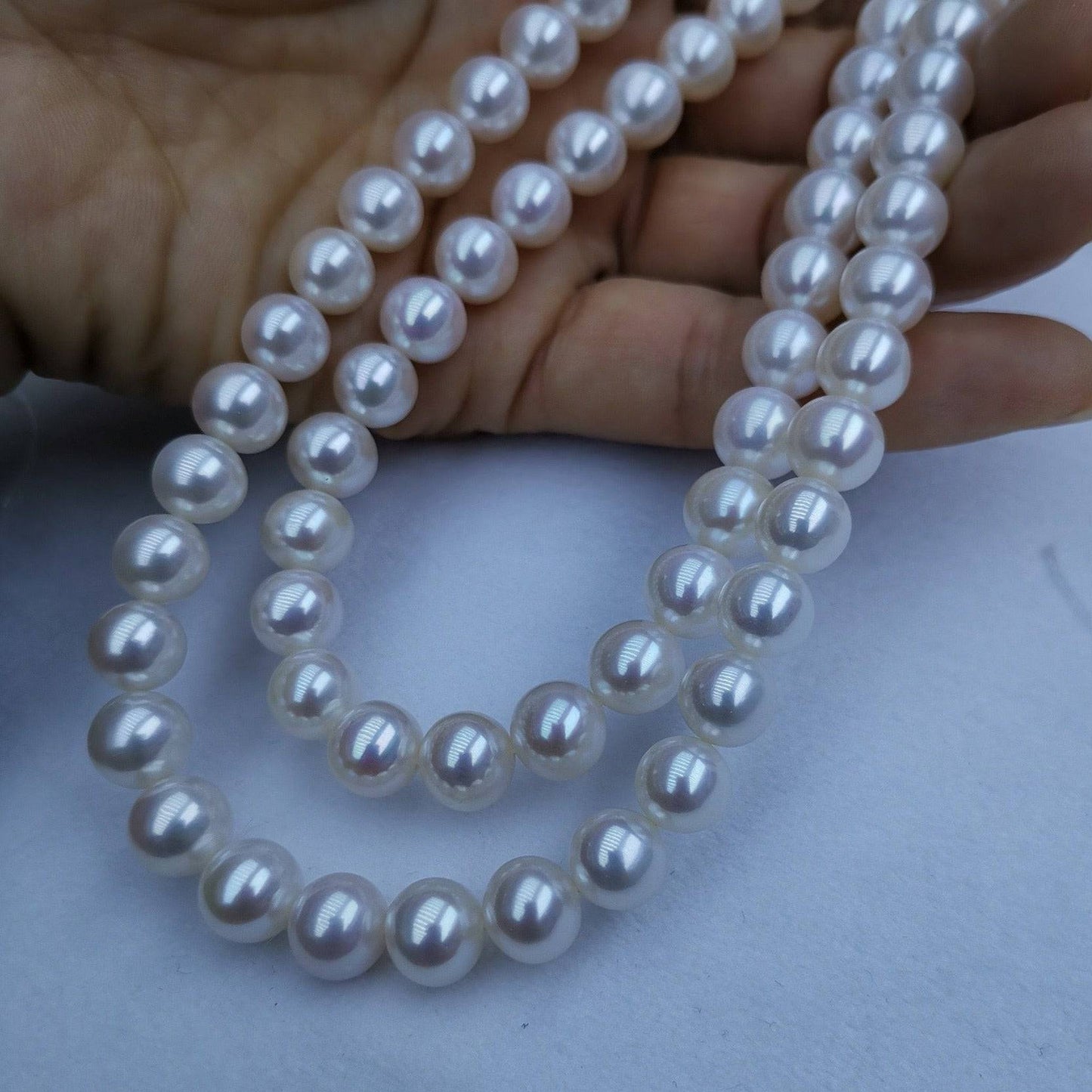 White Round Freshwater Pearl Strand Necklace 8-10mm