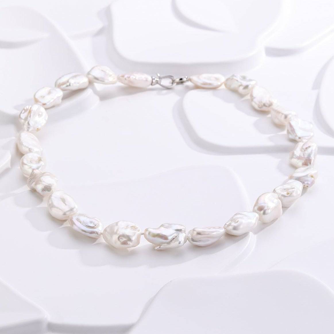 Baroque Pearl Necklace with Heart Silver Clasp