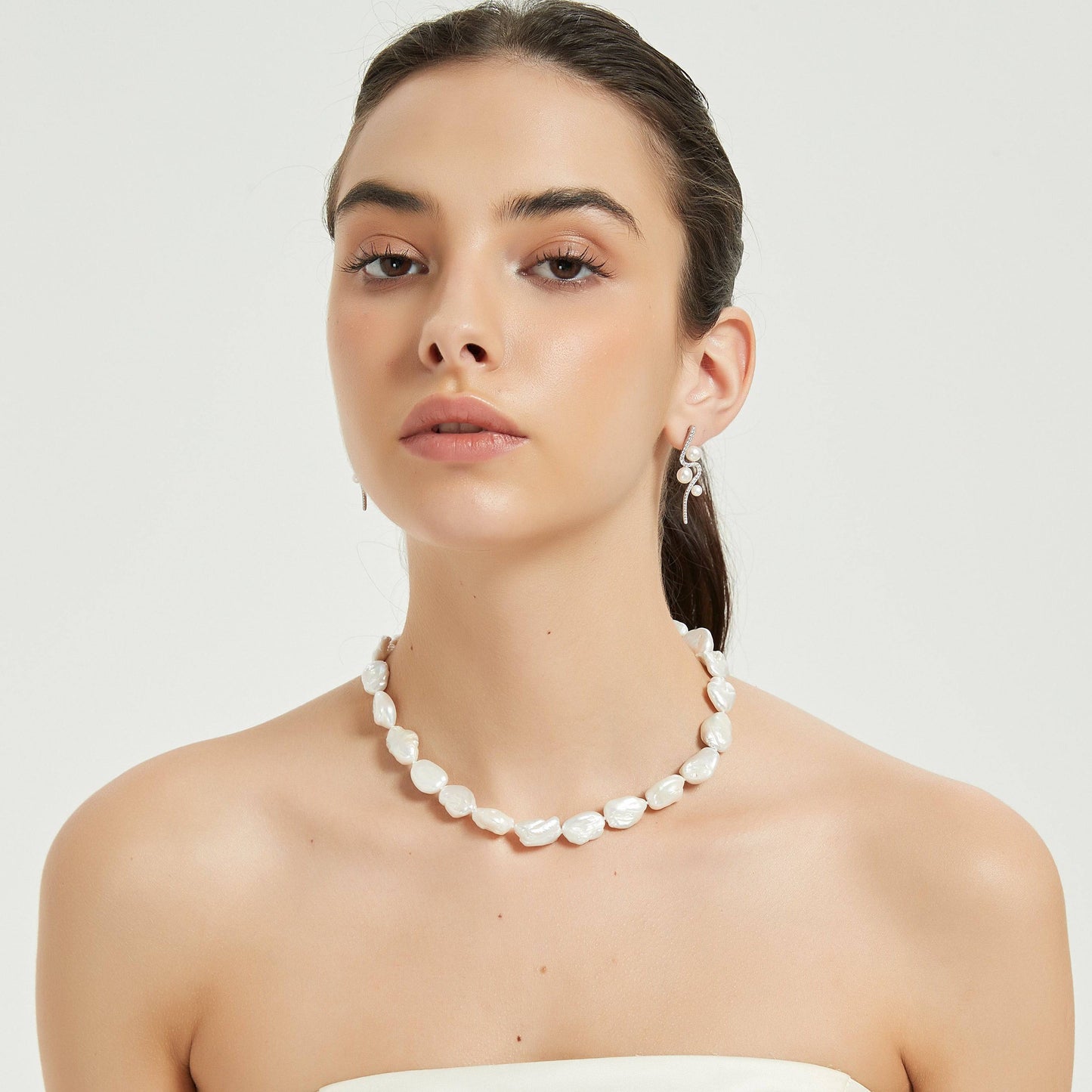 Baroque Pearl Necklace with Heart Silver Clasp