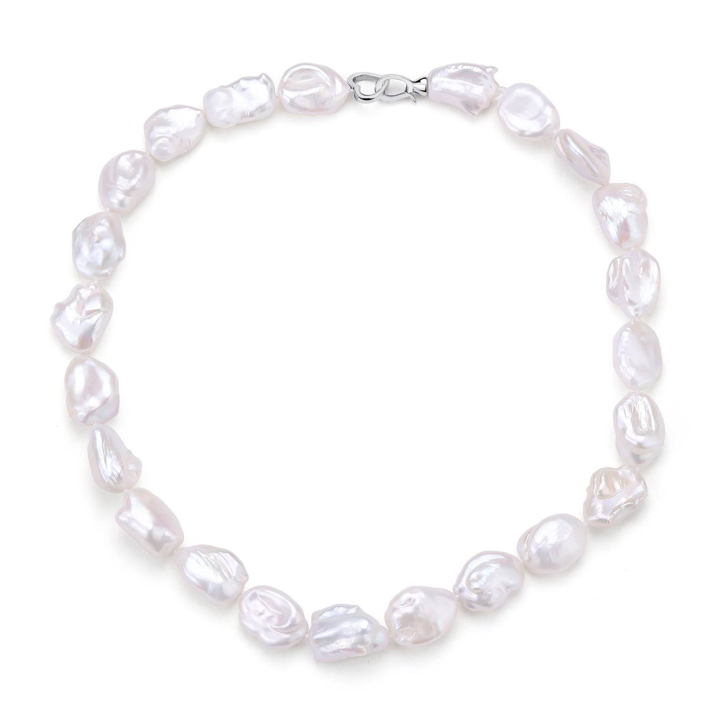 Baroque Pearl Necklace with Heart Silver Clasp