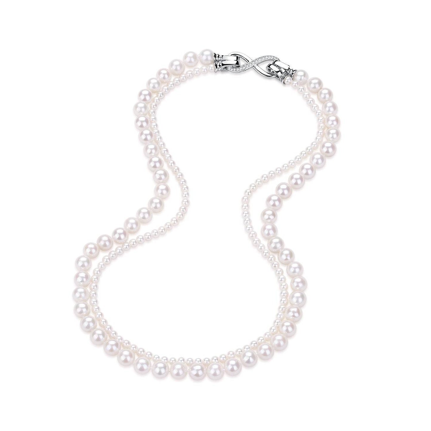 White Freshwater Flower Clasp Dual Strand Necklace