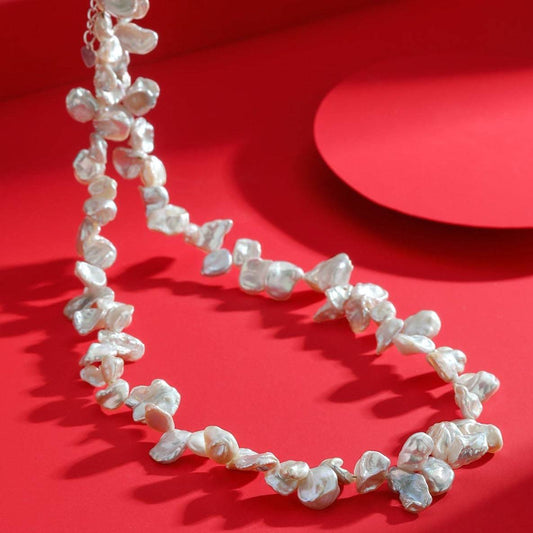 White Keshi Petal Pearl Statement Necklace