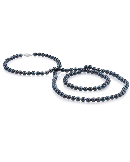 Black Japanese Akoya Pearl Opera Length Necklace - Choose Pearl Size