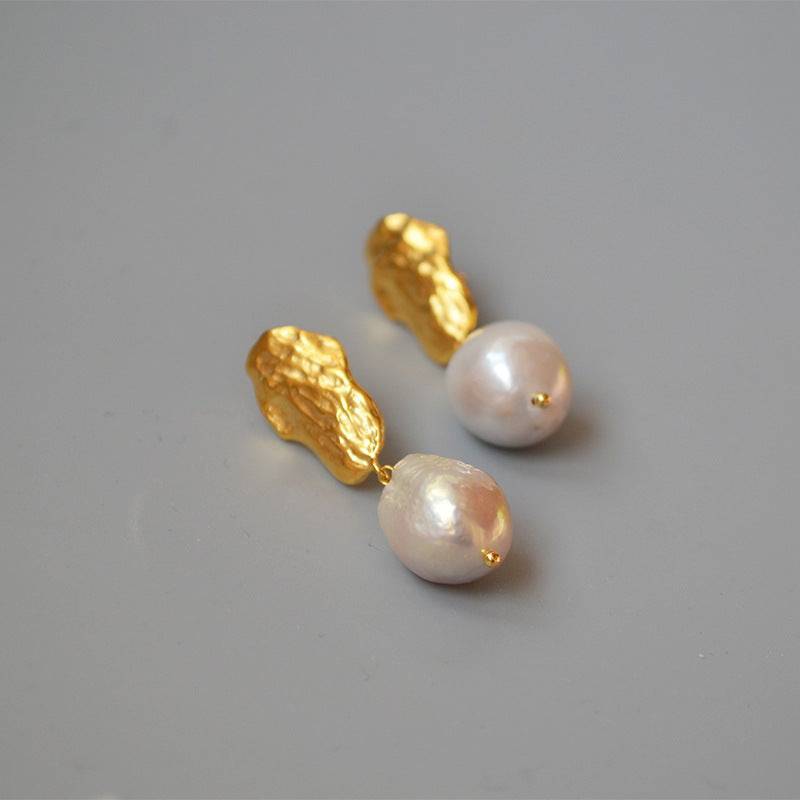 Gold Baroque Pearl Long Drop Earrings