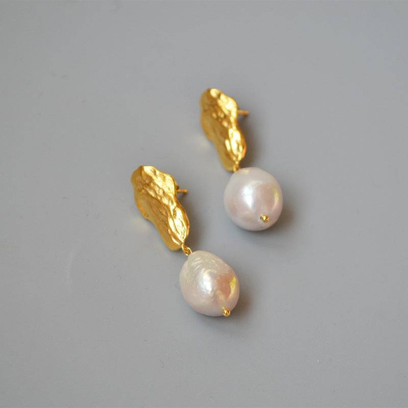 Gold Baroque Pearl Long Drop Earrings