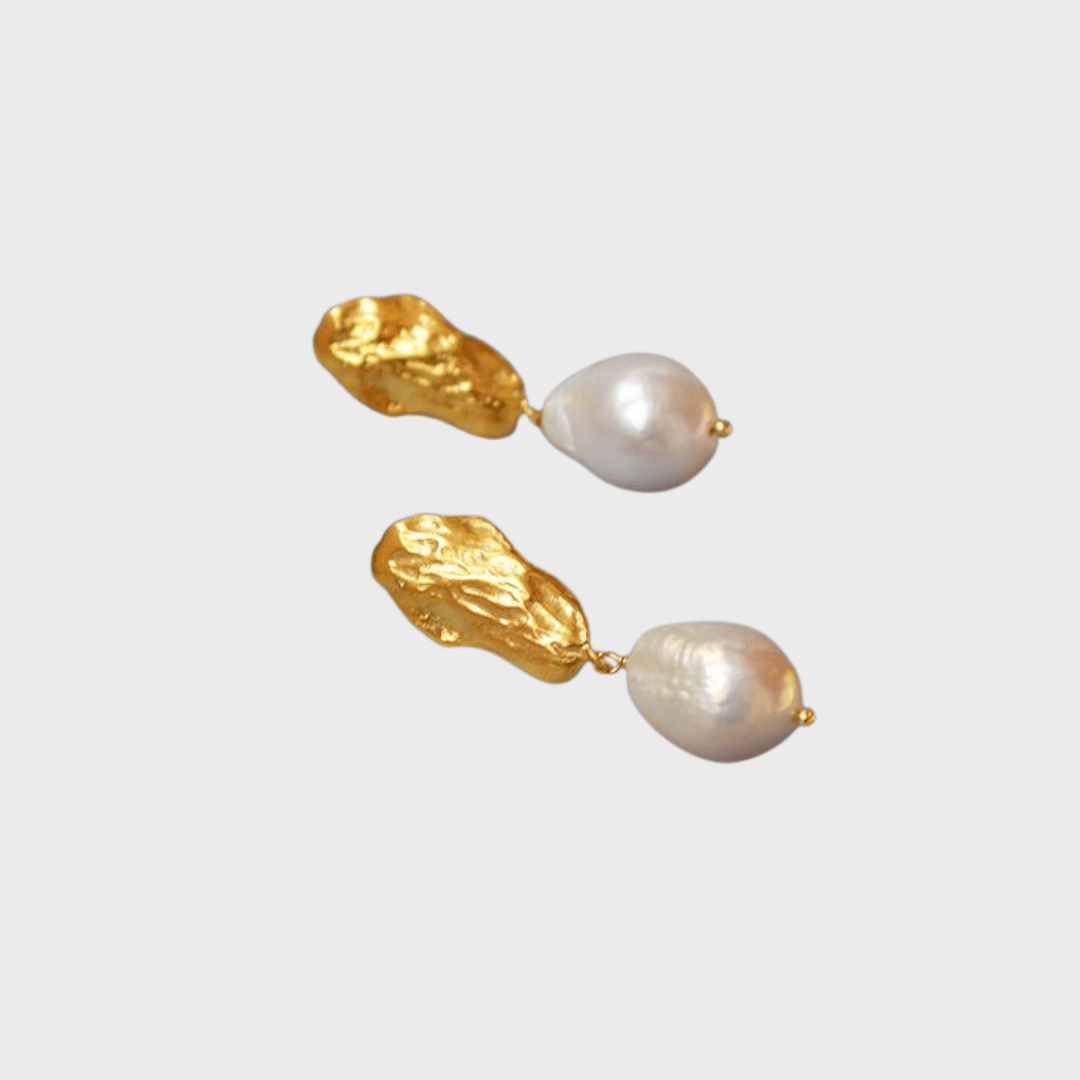 Gold Baroque Pearl Long Drop Earrings