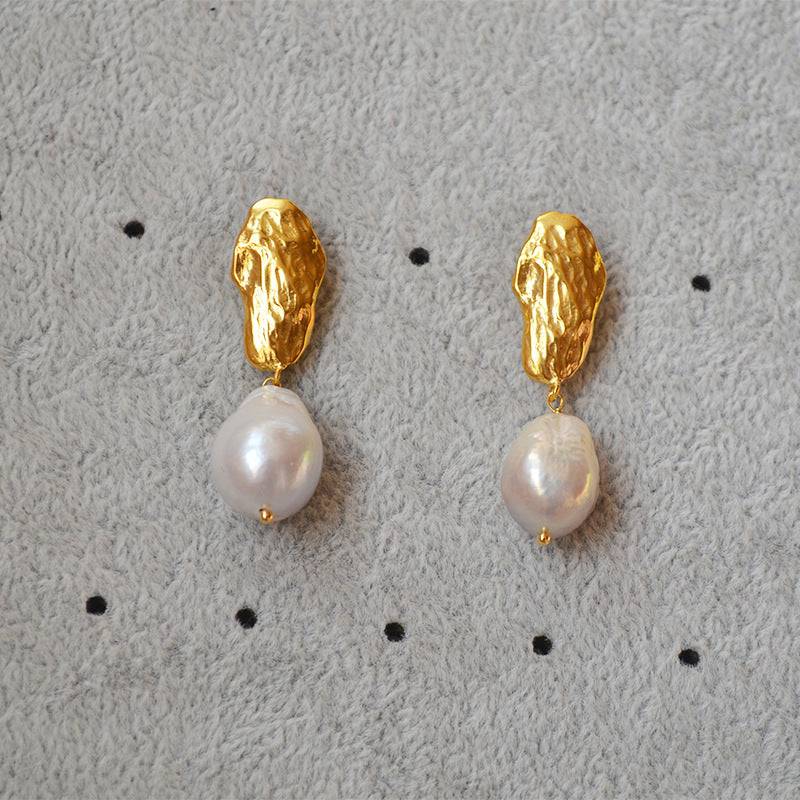 Gold Baroque Pearl Long Drop Earrings