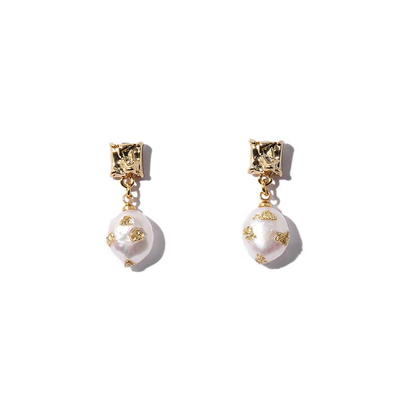 Baroque Pearl Earrings with Gold Foil Design