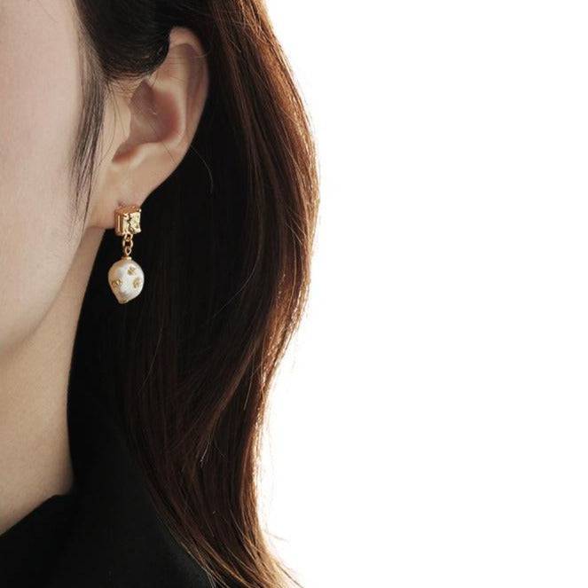 Baroque Pearl Earrings with Gold Foil Design