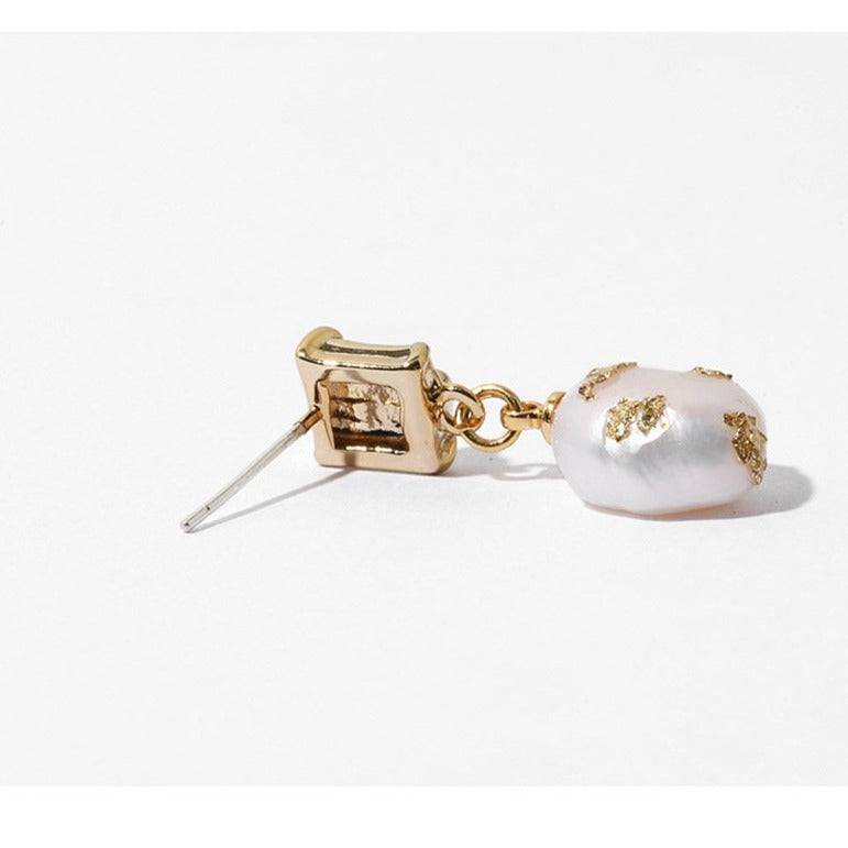 Baroque Pearl Earrings with Gold Foil Design