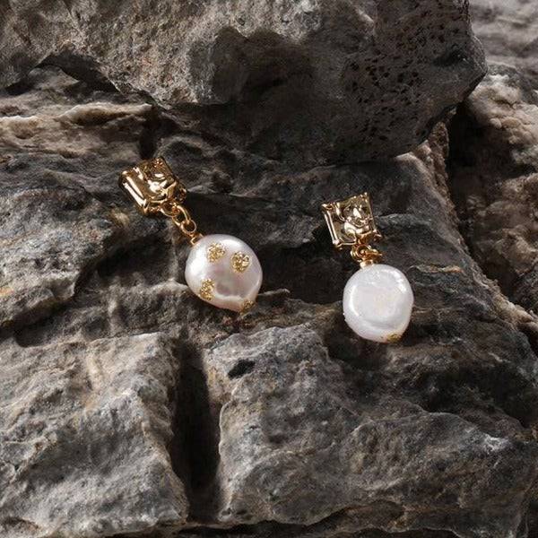 Baroque Pearl Earrings with Gold Foil Design