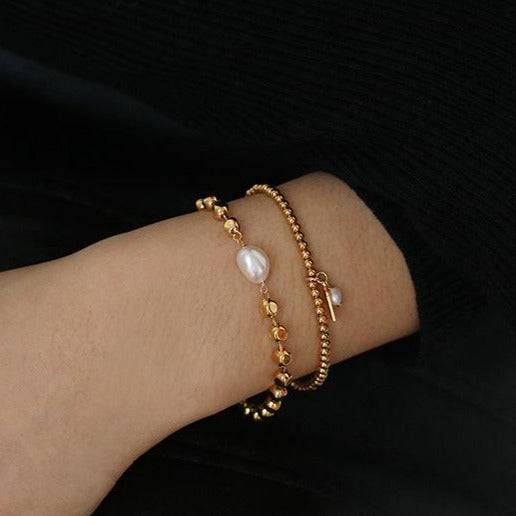 Beaded Pearl Bracelet in Gold