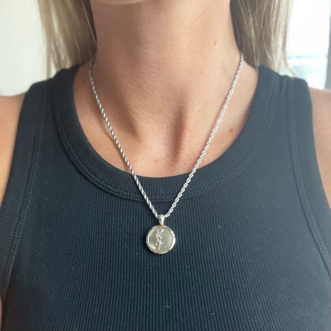 YSL Silver Button Necklace