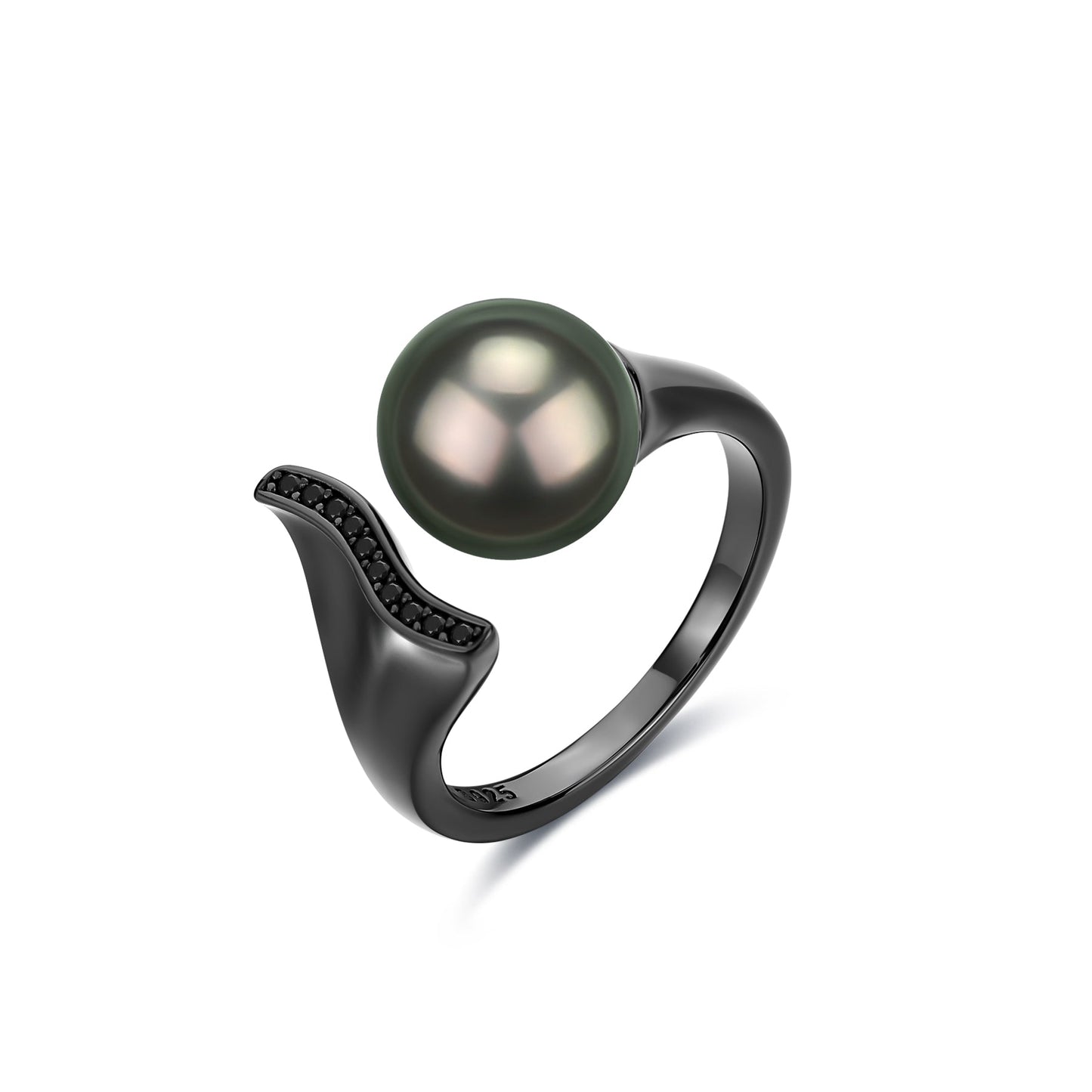 Black Pearl and Black Mermaid Design Ring