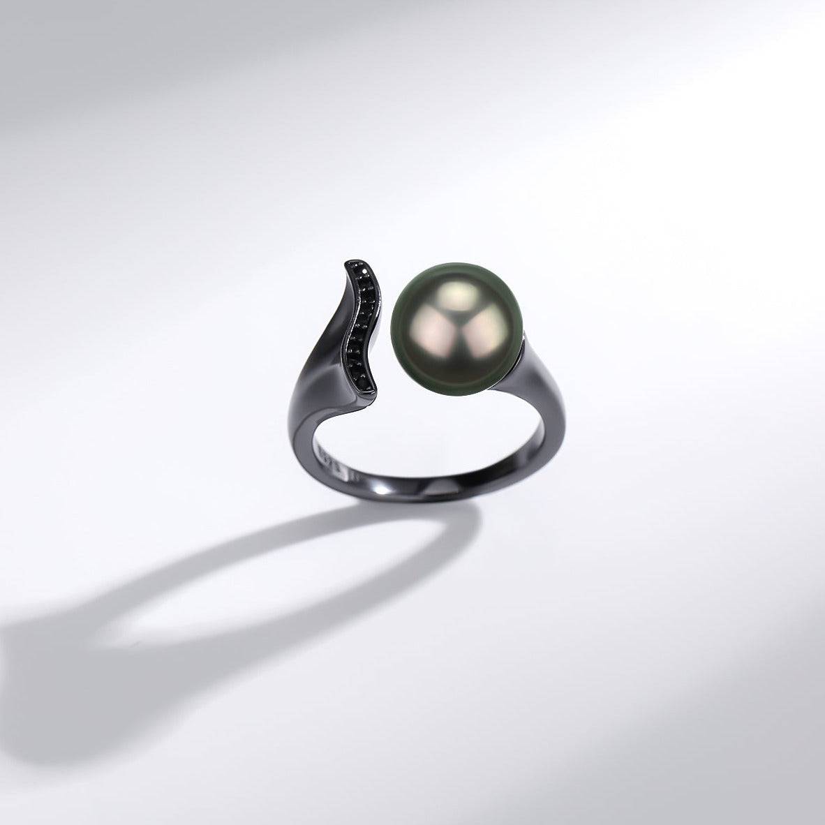 Black Pearl and Black Mermaid Design Ring