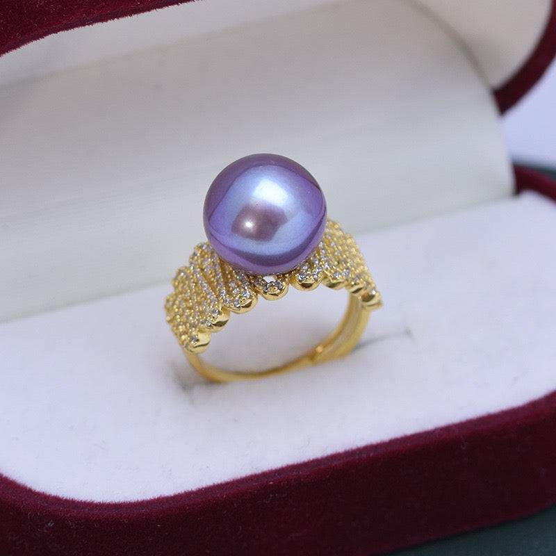 Wide Freshwater Pearl and CZ Ring in Silver