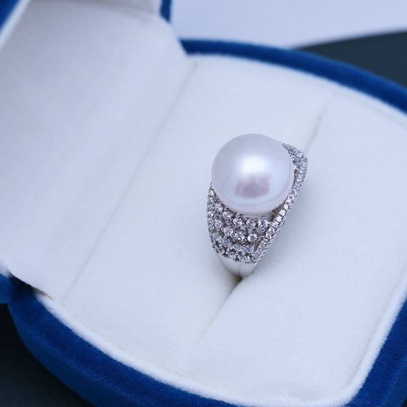 Wide Ring with Freshwater Pearls and CZ