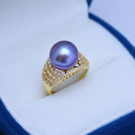 Wide Ring with Freshwater Pearls and CZ