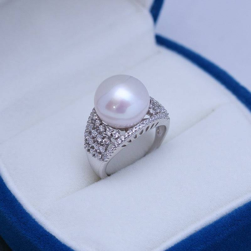 Wide Ring with Freshwater Pearls and CZ