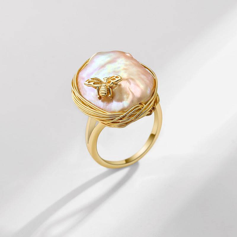 Baroque Freshwater Pearl Insect Ring