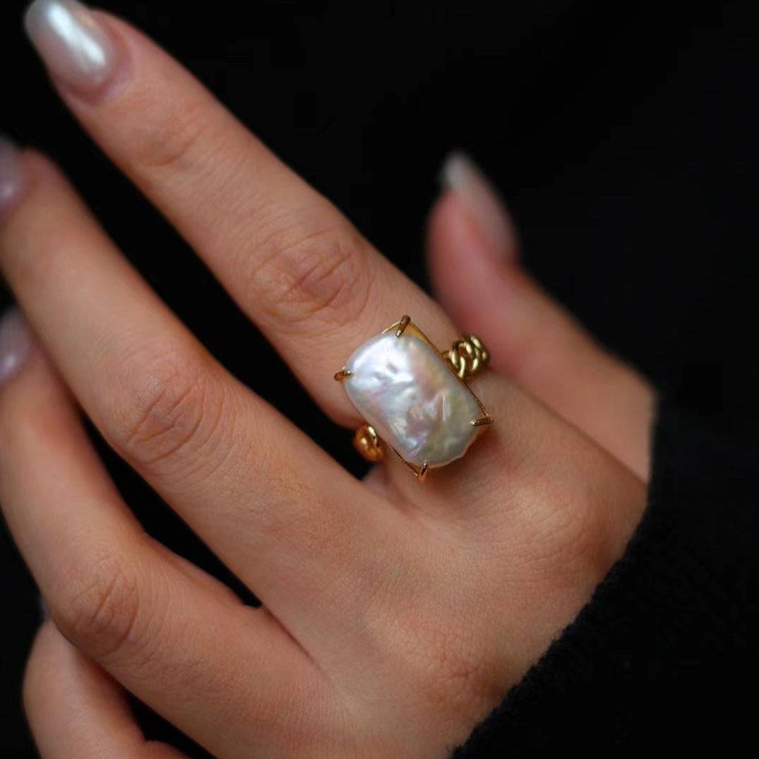 Adjustable Baroque Pearl Ring in Gold Vermeil