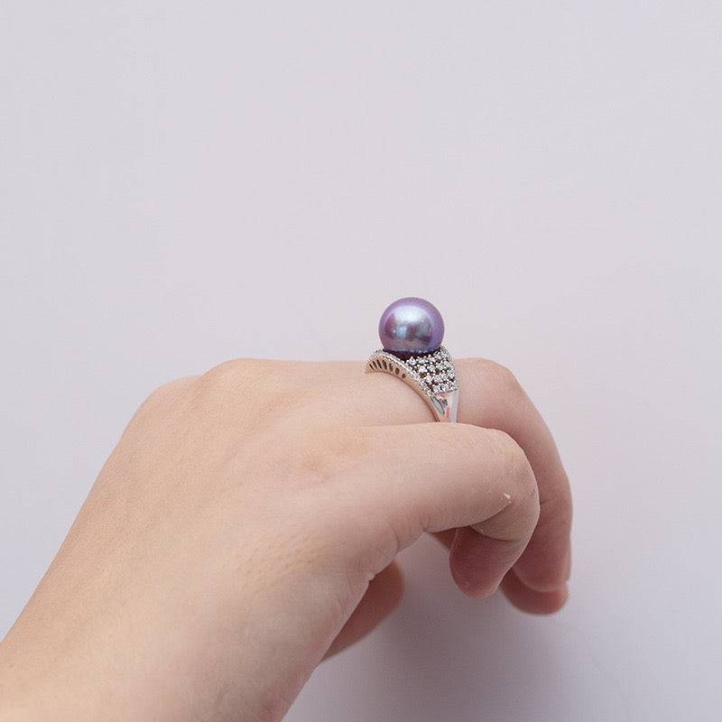 Wide Ring with Freshwater Pearls and CZ